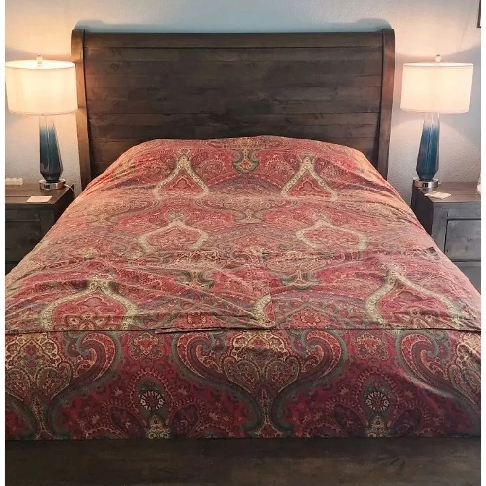 Pottery Barn Red Paisley Floral Cotton King Duvet Cover Pillow Shams